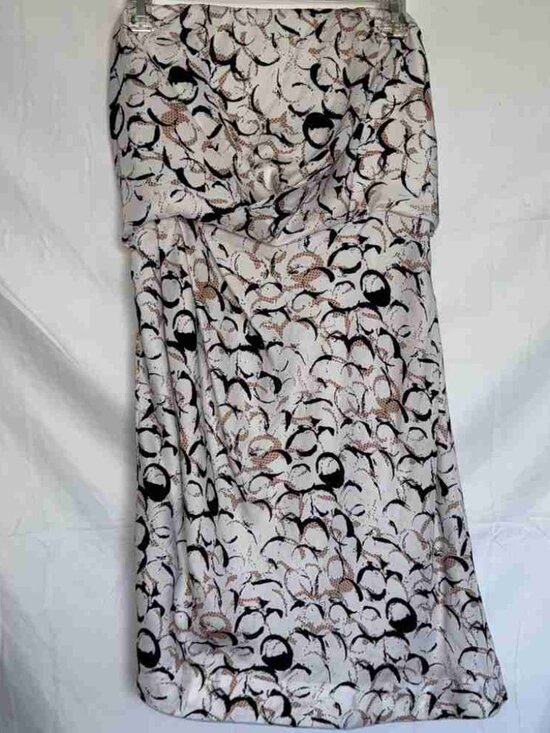 Dresses & Skirts - White Abstract Brush Print Strapless Midi Dress Ruched Bust